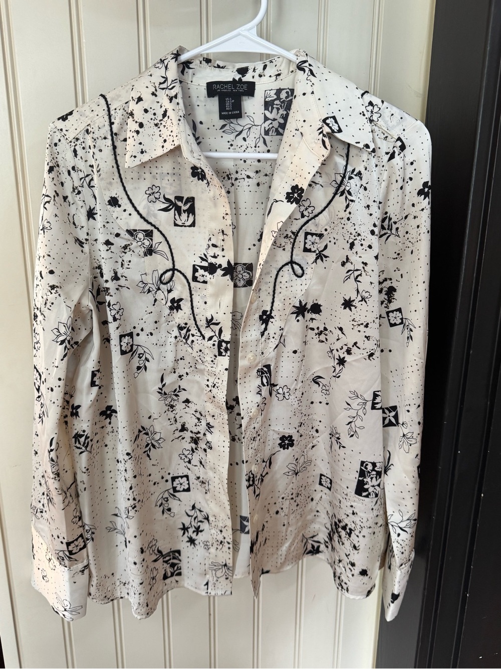 Size Small Rachel Zoe Black & Cream Printed Button-Down Shirt